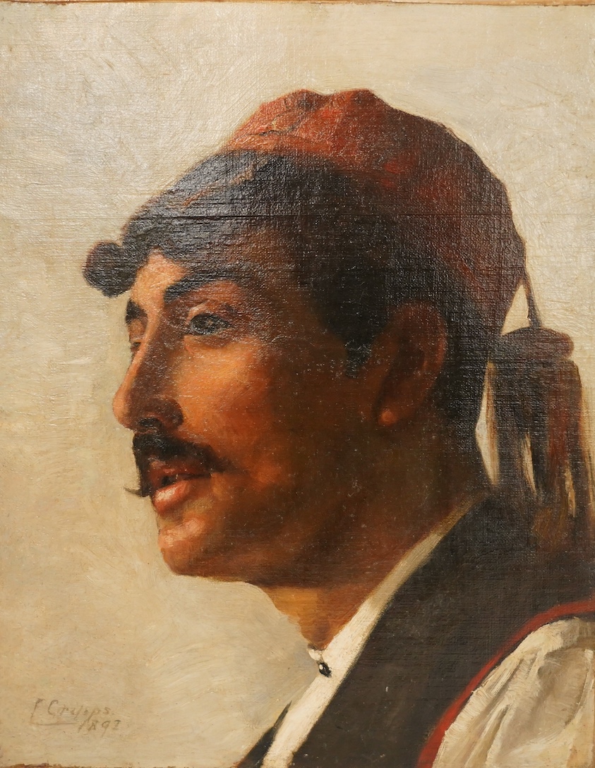 Italian, oil on canvas, Study of an Italian gentleman's head, indistinctly signed and dated 1892, 38 x 30cm. Condition - fair, re-lined